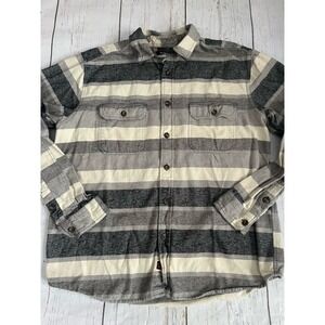 Woolly Dry Goods Shirt Mens L Cotton Wool Blend Flannel Gray Stripe‎